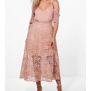 Midi Crochet Lace Dress Blush/Taupe